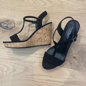 Sale! Charles by Charles David, black & cork wedge sandals Sz7